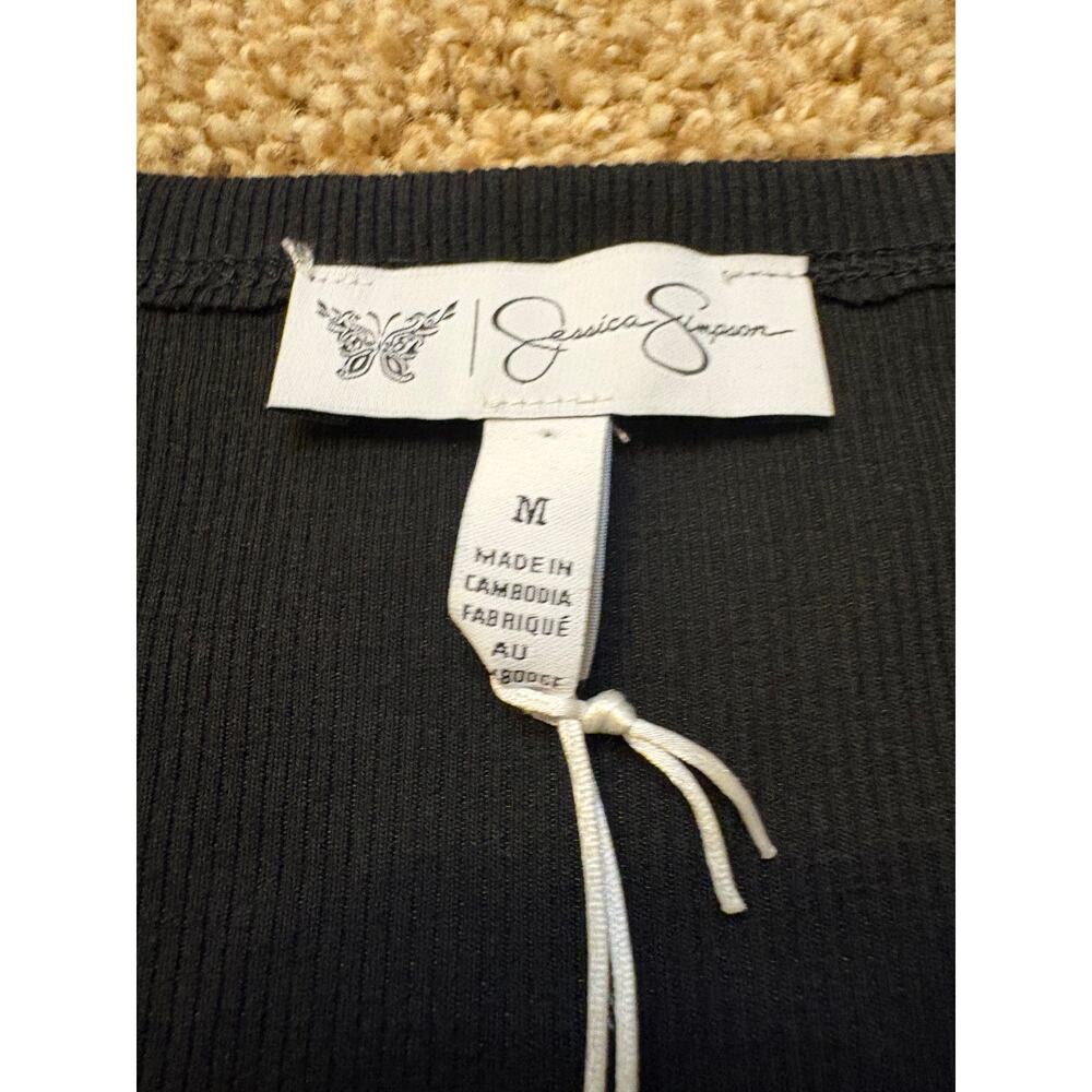 NWT Jessica Simpson Aleera Rib Knit Lace Trim Long Sleeve Top Womens Size Medium - Picture 5 of 8